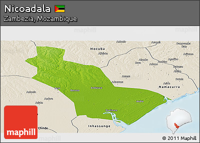 Physical Panoramic Map of Nicoadala, shaded relief outside