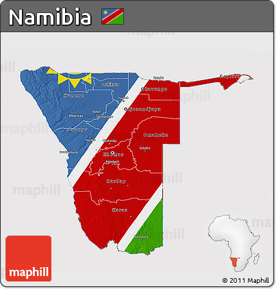 Flag 3D Map of Namibia, flag aligned to the middle