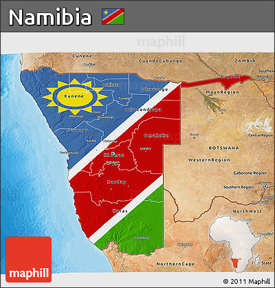 Flag 3D Map of Namibia, satellite outside, bathymetry sea, flag rotated