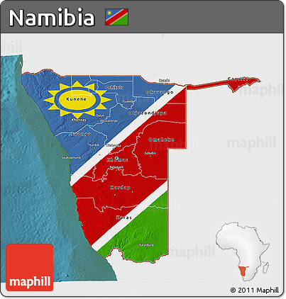 Flag 3D Map of Namibia, single color outside, satellite sea, flag rotated
