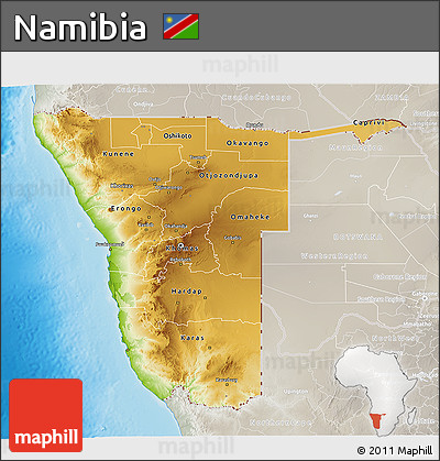 Physical 3D Map of Namibia, lighten, semi-desaturated, land only