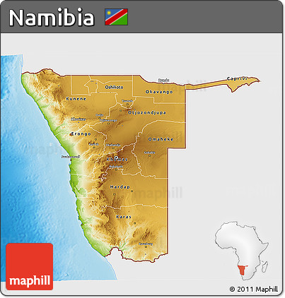 Physical 3D Map of Namibia, single color outside