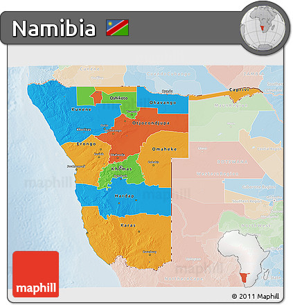 Political 3D Map of Namibia, lighten