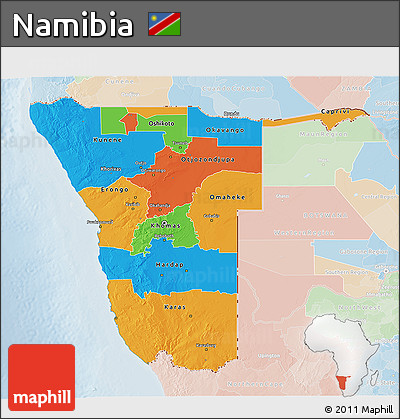 Political 3D Map of Namibia, lighten