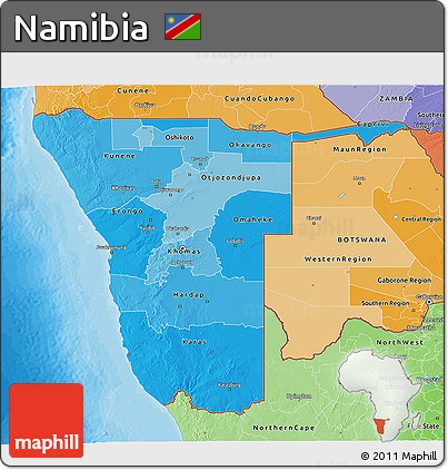 Political Shades 3D Map of Namibia