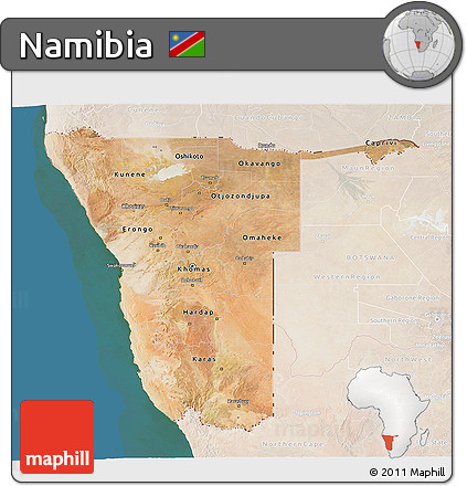 Satellite 3D Map of Namibia, lighten, land only