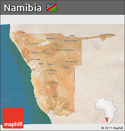 Satellite 3D Map of Namibia, lighten, land only