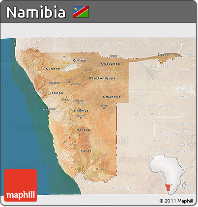 Satellite 3D Map of Namibia, lighten, land only