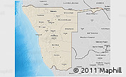 Shaded Relief 3D Map of Namibia, desaturated, land only