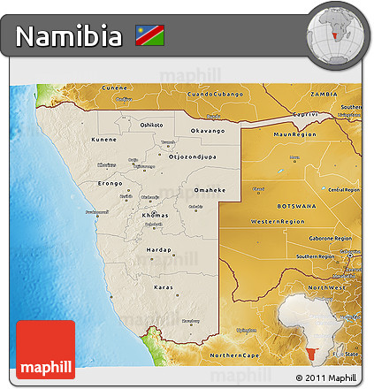 Shaded Relief 3D Map of Namibia, physical outside