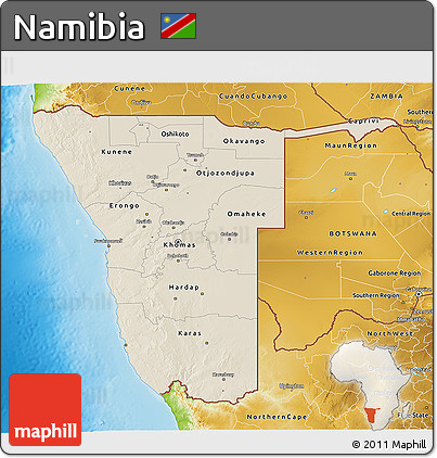 Shaded Relief 3D Map of Namibia, physical outside