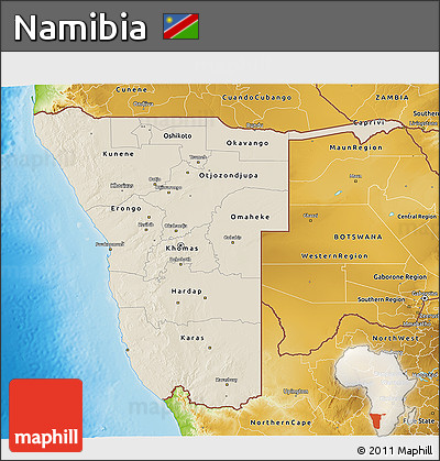 Shaded Relief 3D Map of Namibia, physical outside