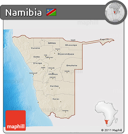 Shaded Relief 3D Map of Namibia, single color outside