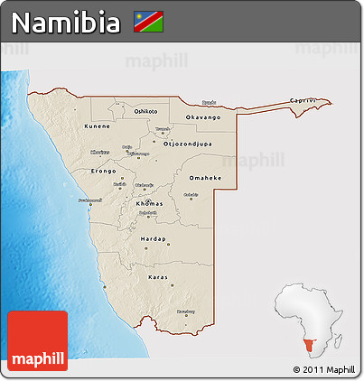 Shaded Relief 3D Map of Namibia, single color outside