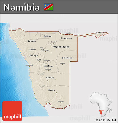 Shaded Relief 3D Map of Namibia, single color outside