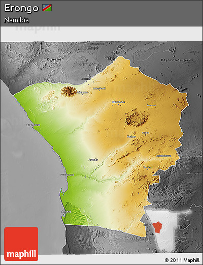 Physical 3D Map of Erongo, darken, desaturated