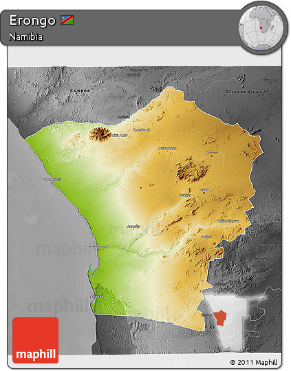 Physical 3D Map of Erongo, darken, desaturated