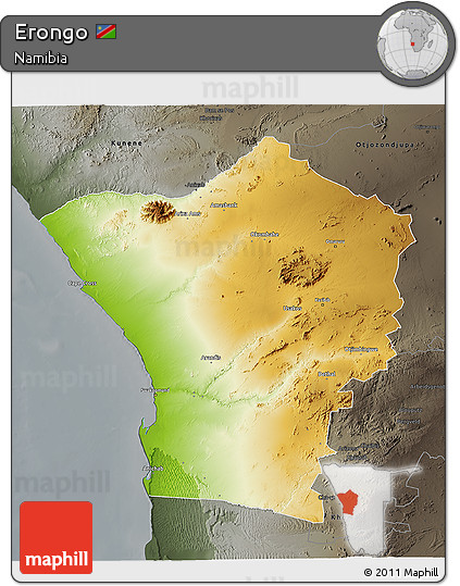 Physical 3D Map of Erongo, darken, semi-desaturated