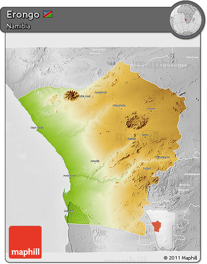 Physical 3D Map of Erongo, lighten, desaturated