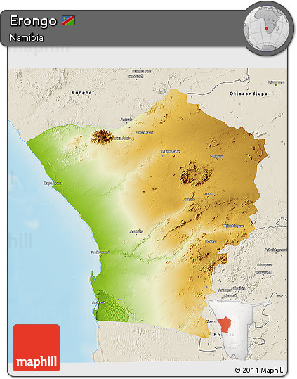 Physical 3D Map of Erongo, shaded relief outside
