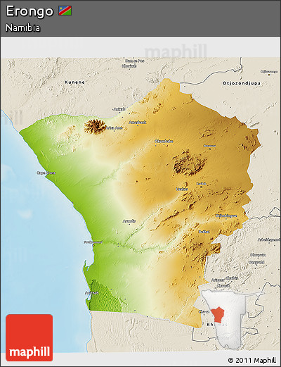 Physical 3D Map of Erongo, shaded relief outside