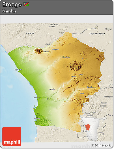 Physical 3D Map of Erongo, shaded relief outside