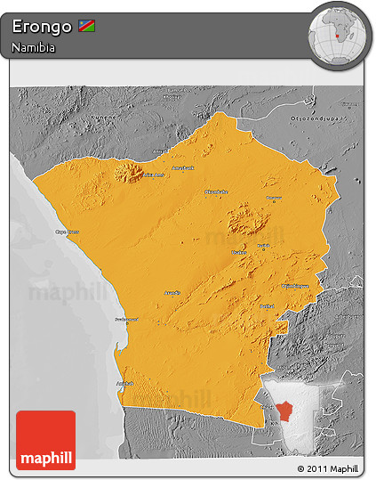 Political 3D Map of Erongo, desaturated