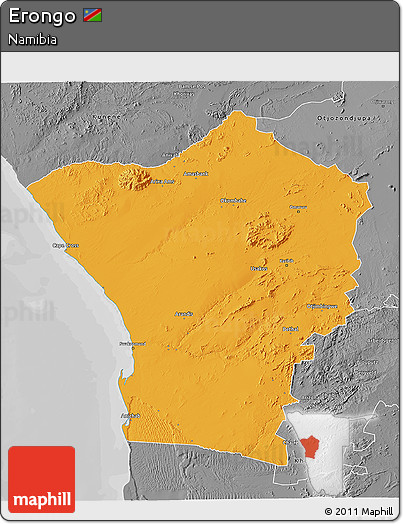 Political 3D Map of Erongo, desaturated