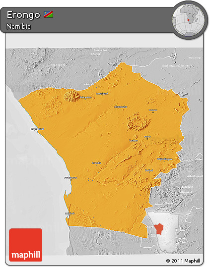 Political 3D Map of Erongo, lighten, desaturated