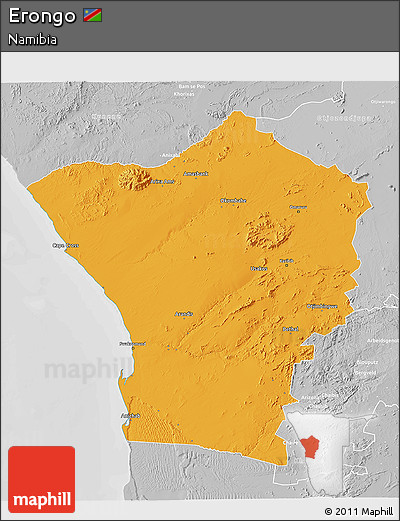Political 3D Map of Erongo, lighten, desaturated