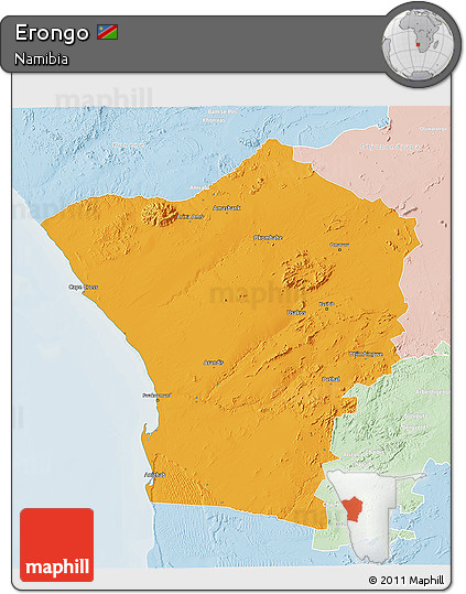 Political 3D Map of Erongo, lighten