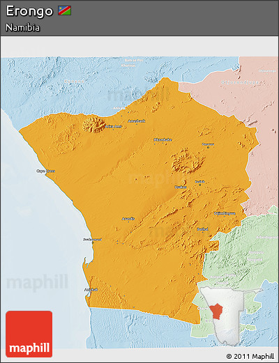 Political 3D Map of Erongo, lighten
