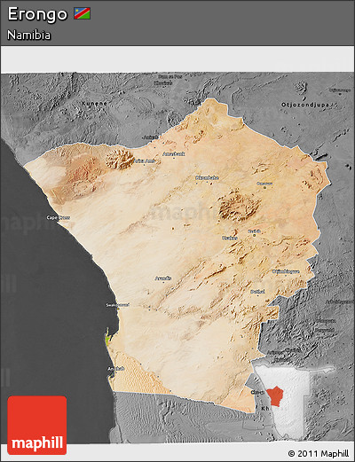 Satellite 3D Map of Erongo, darken, desaturated