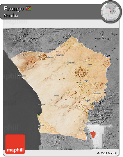Satellite 3D Map of Erongo, darken, desaturated