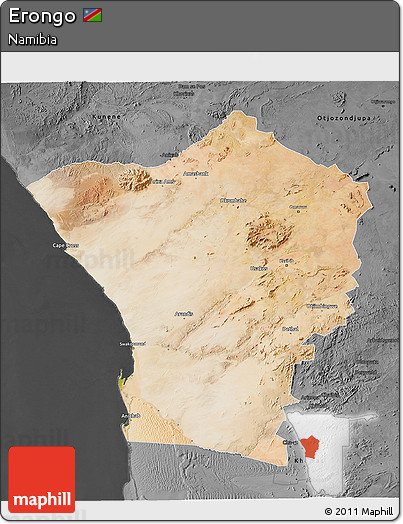 Satellite 3D Map of Erongo, darken, desaturated