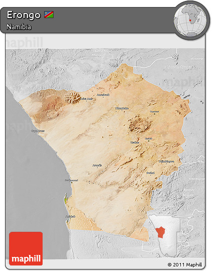 Satellite 3D Map of Erongo, lighten, desaturated