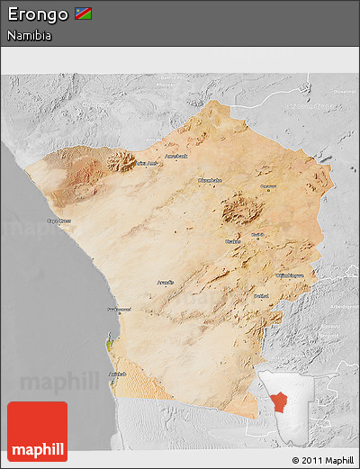 Satellite 3D Map of Erongo, lighten, desaturated