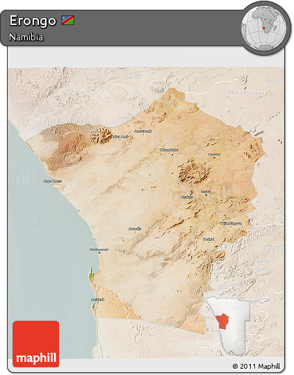 Satellite 3D Map of Erongo, lighten