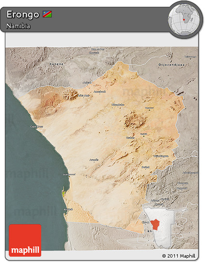 Satellite 3D Map of Erongo, semi-desaturated