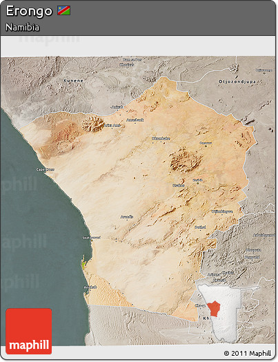 Satellite 3D Map of Erongo, semi-desaturated