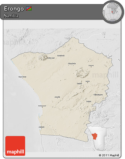 Shaded Relief 3D Map of Erongo, lighten, desaturated
