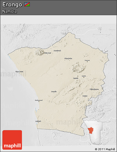 Shaded Relief 3D Map of Erongo, lighten, desaturated