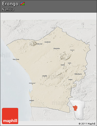 Shaded Relief 3D Map of Erongo, lighten, semi-desaturated