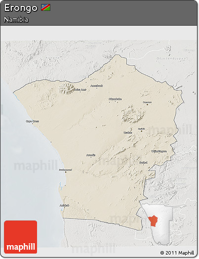 Shaded Relief 3D Map of Erongo, lighten, semi-desaturated