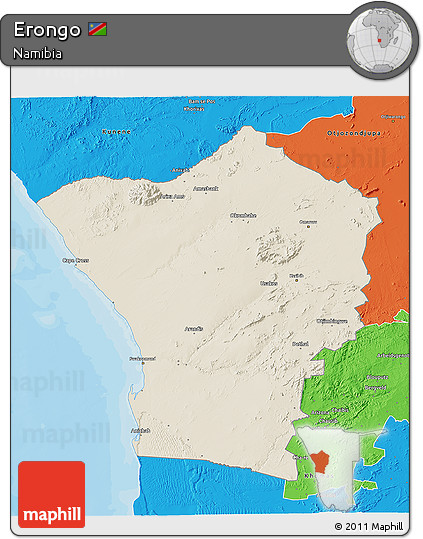 Shaded Relief 3D Map of Erongo, political outside