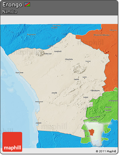Shaded Relief 3D Map of Erongo, political outside