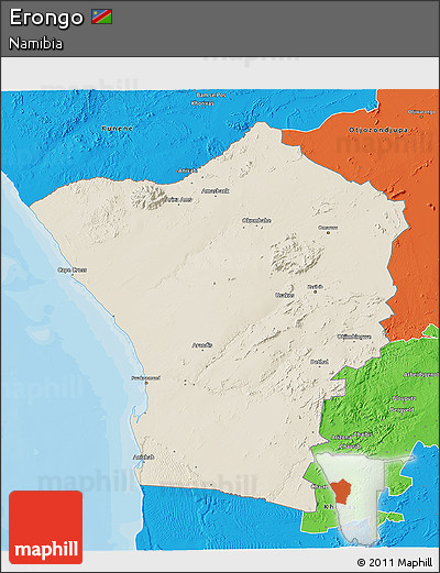Shaded Relief 3D Map of Erongo, political outside
