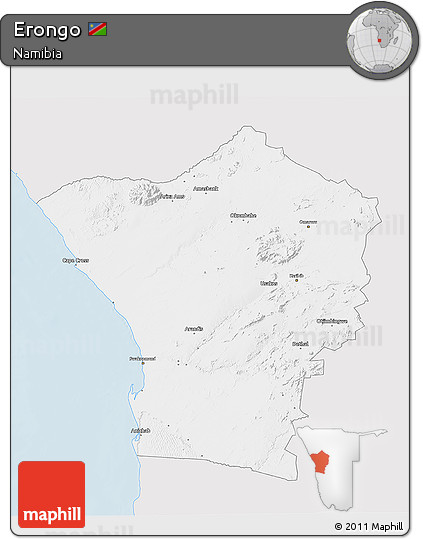 Silver Style 3D Map of Erongo, single color outside