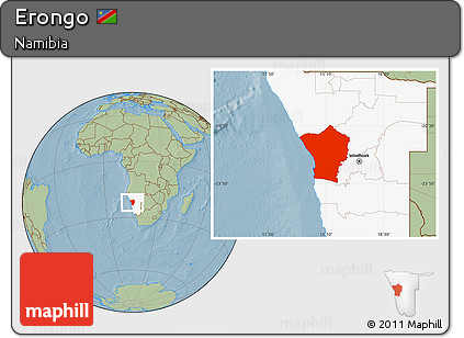 Savanna Style Location Map of Erongo, highlighted country, hill shading