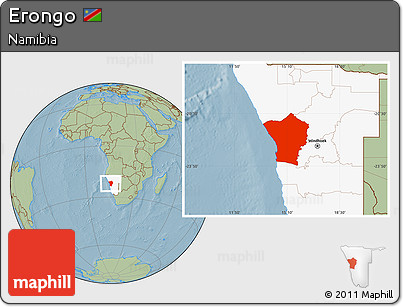 Savanna Style Location Map of Erongo, highlighted country, hill shading